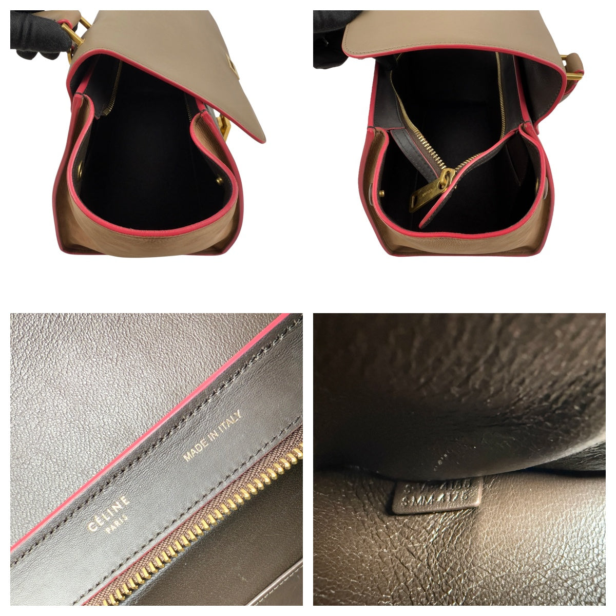 celine tricolor calfskin and suede trapeze satchel inside pocket detail