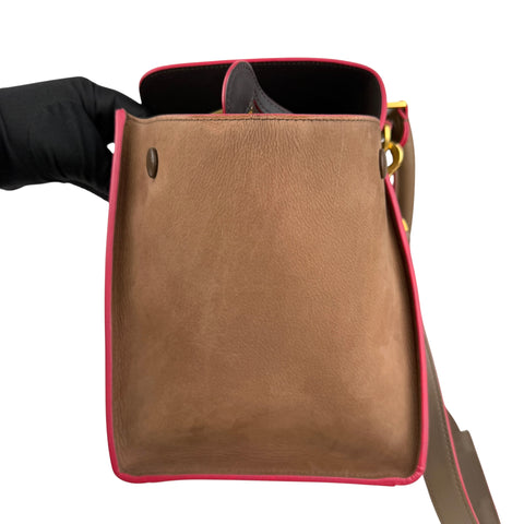 celine tricolor calfskin and suede trapeze satchel left