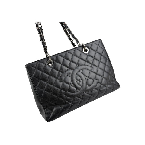 Chanel Black Caviar Quilted Leather Grand Shopping Tote Bag