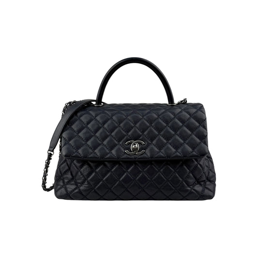 Chanel Black Quilted Caviar Leather Coco Handle Bag