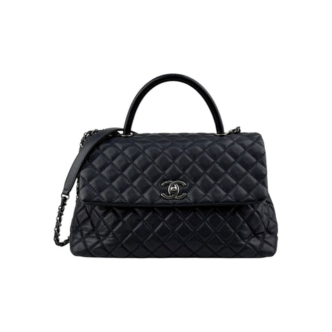 Chanel Black Quilted Caviar Leather Coco Handle Bag