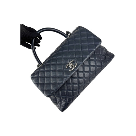 Chanel Black Quilted Caviar Leather Coco Handle Bag