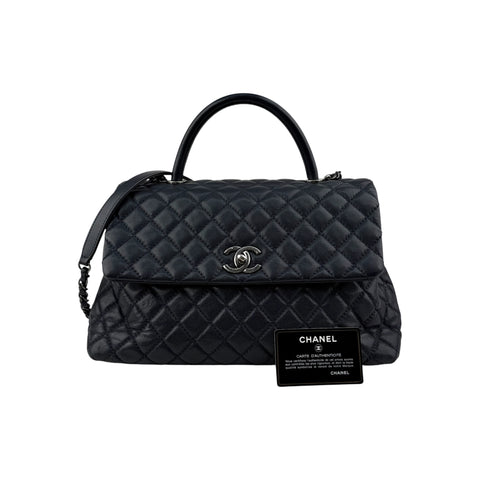 Chanel Black Quilted Caviar Leather Coco Handle Bag