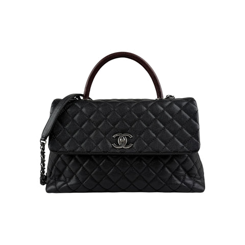 Chanel Black Quilted Caviar Leather So Black Medium Coco Handle Bag