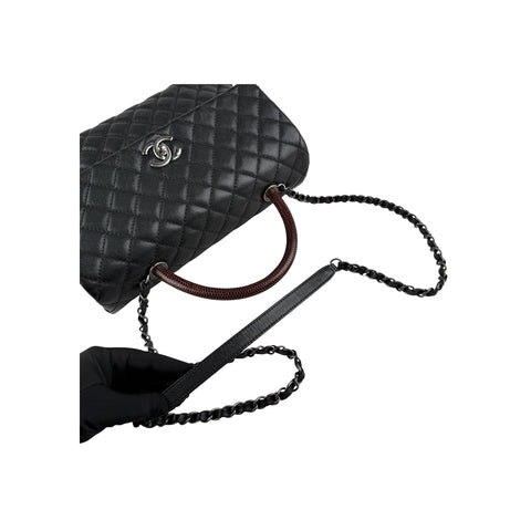 Chanel Black Quilted Caviar Leather So Black Medium Coco Handle Bag