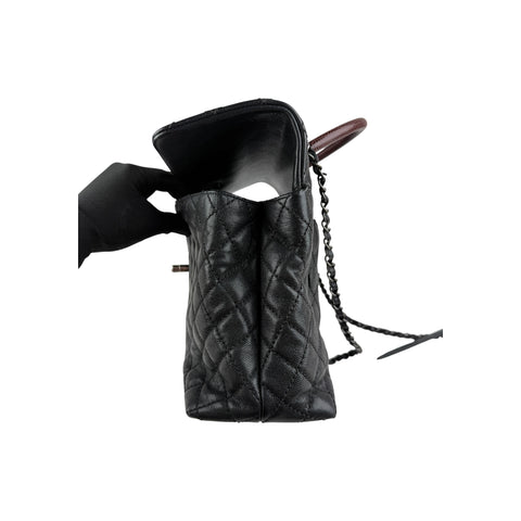 Chanel Black Quilted Caviar Leather So Black Medium Coco Handle Bag