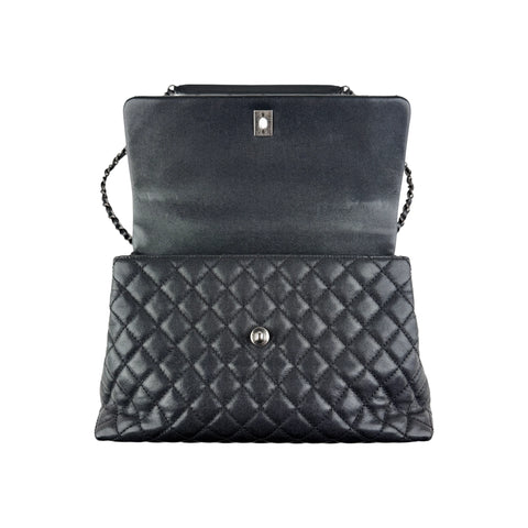 Chanel Black Quilted Caviar Leather So Black Medium Coco Handle Bag