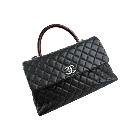 Chanel Black Quilted Caviar Leather So Black Medium Coco Handle Bag