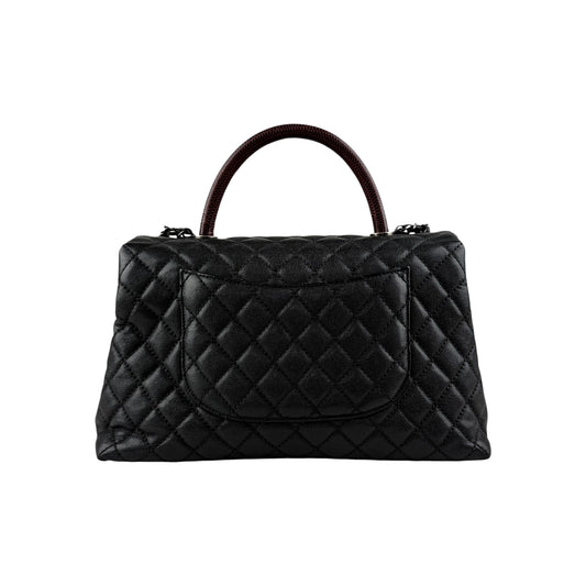 Chanel Black Quilted Caviar Leather So Black Medium Coco Handle Bag