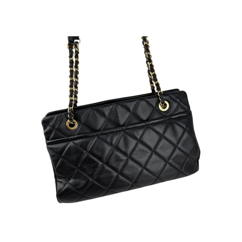 Chanel Black Quilted Caviar Leather Timeless CC Soft Shopping Tote Bag