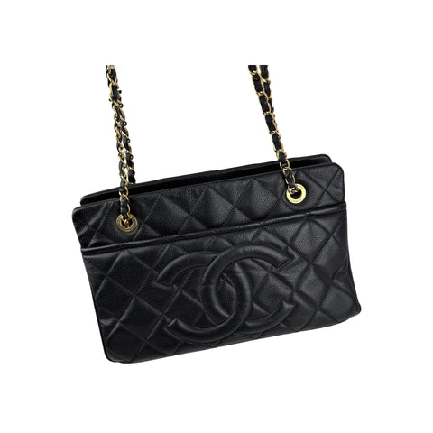 Chanel Black Quilted Caviar Leather Timeless CC Soft Shopping Tote Bag