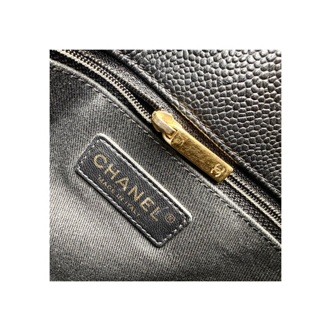 Chanel Black Quilted Caviar Leather Timeless CC Soft Shopping Tote Bag