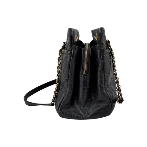 Chanel Black Quilted Caviar Leather Timeless CC Soft Shopping Tote Bag