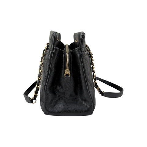 Chanel Black Quilted Caviar Leather Timeless CC Soft Shopping Tote Bag