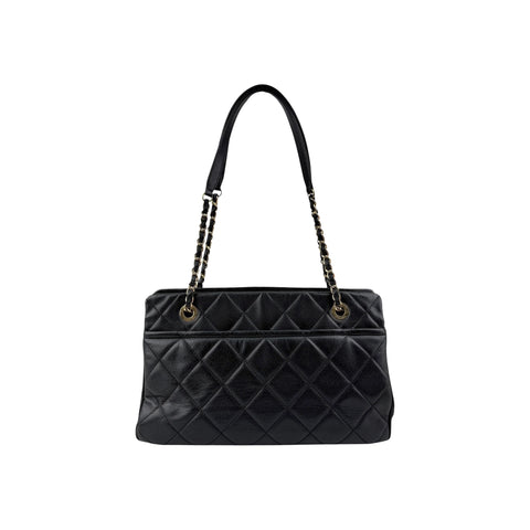 Chanel Black Quilted Caviar Leather Timeless CC Soft Shopping Tote Bag