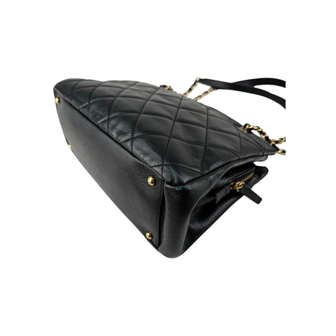 Chanel Black Quilted Caviar Leather Timeless CC Soft Shopping Tote Bag