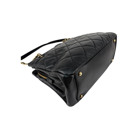 Chanel Black Quilted Caviar Leather Timeless CC Soft Shopping Tote Bag