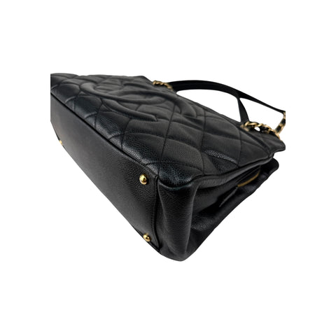 Chanel Black Quilted Caviar Leather Timeless CC Soft Shopping Tote Bag