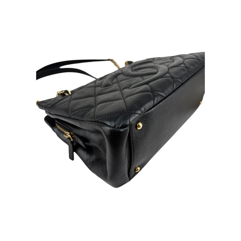 Chanel Black Quilted Caviar Leather Timeless CC Soft Shopping Tote Bag