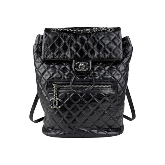 Chanel Black Quilted Glazed Leather Mountain Backpack Bag