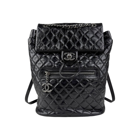 Chanel Black Quilted Glazed Leather Mountain Backpack Bag