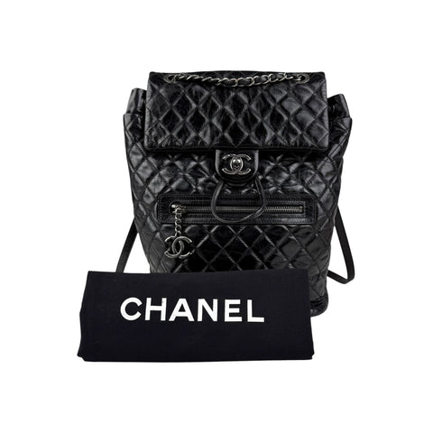 Chanel Black Quilted Glazed Leather Mountain Backpack Bag