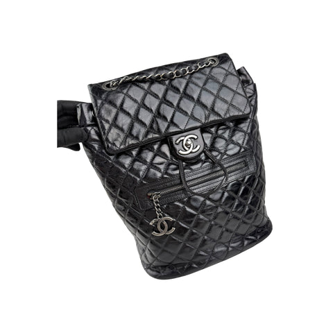 Chanel Black Quilted Glazed Leather Mountain Backpack Bag