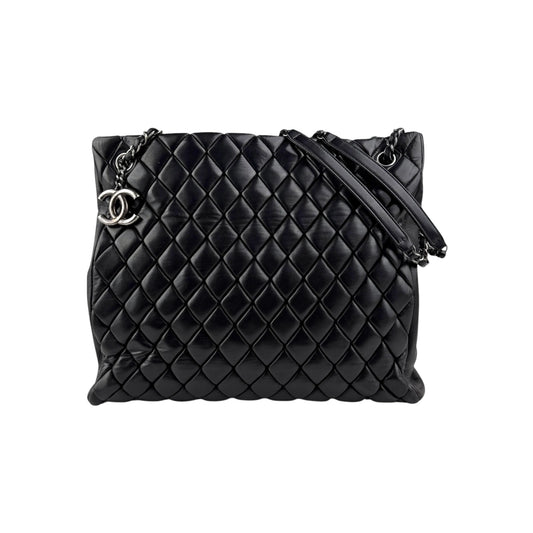 Chanel Black Quilted Iridescent Calfskin Leather Medium Tote Bag