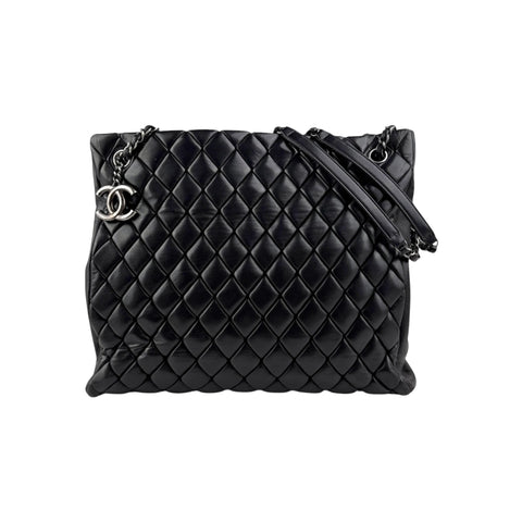 Chanel Black Quilted Iridescent Calfskin Leather Medium Tote Bag