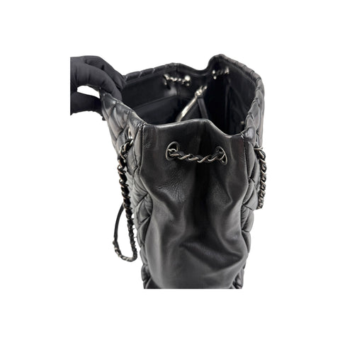 Chanel Black Quilted Iridescent Calfskin Leather Medium Tote Bag