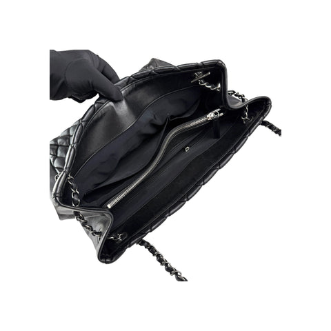 Chanel Black Quilted Iridescent Calfskin Leather Medium Tote Bag