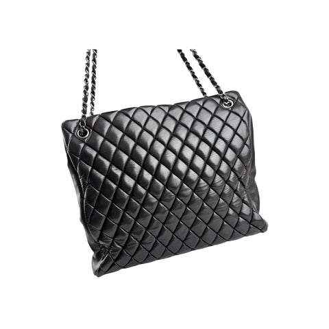 Chanel Black Quilted Iridescent Calfskin Leather Medium Tote Bag