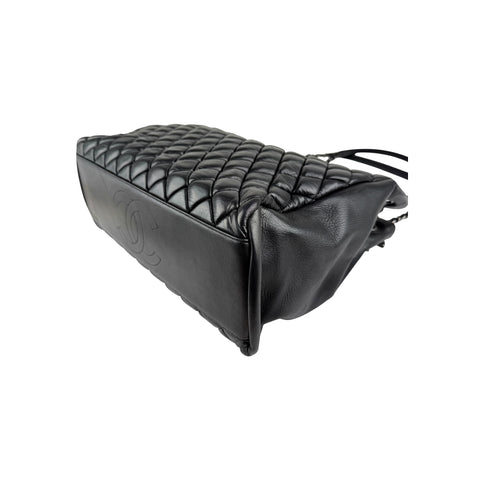 Chanel Black Quilted Iridescent Calfskin Leather Medium Tote Bag