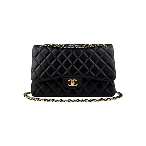 Chanel Black Quilted Lambskin Jumbo Classic Double Flap Bag Gold Hardware