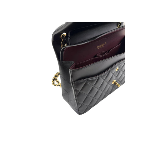 Chanel Black Quilted Lambskin Jumbo Classic Double Flap Bag Gold Hardware