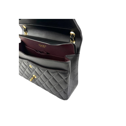 Chanel Black Quilted Lambskin Jumbo Classic Double Flap Bag Gold Hardware