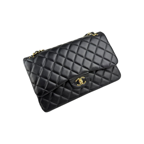 Chanel Black Quilted Lambskin Jumbo Classic Double Flap Bag Gold Hardware