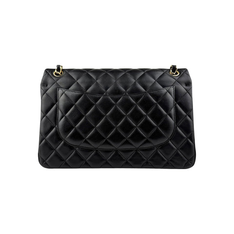 Chanel Black Quilted Lambskin Jumbo Classic Double Flap Bag Gold Hardware