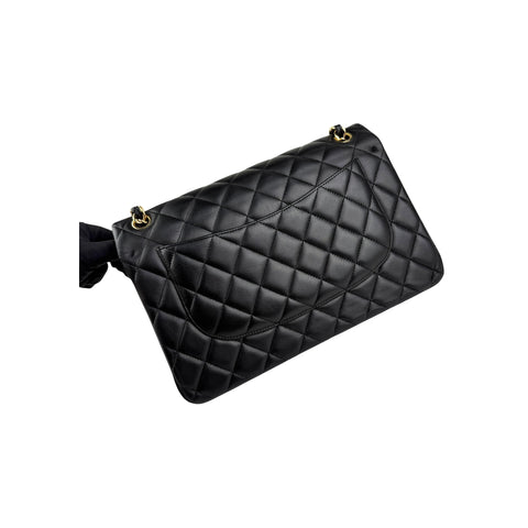 Chanel Black Quilted Lambskin Jumbo Classic Double Flap Bag Gold Hardware