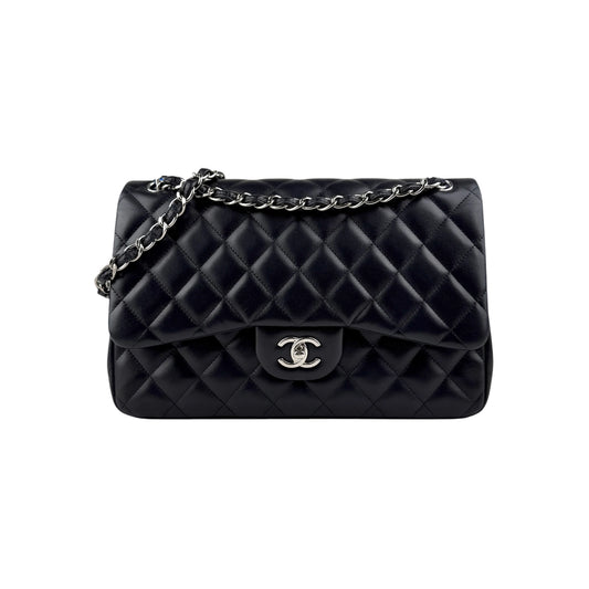 Chanel Black Quilted Lambskin Leather Classic Jumbo Double Flap Bag
