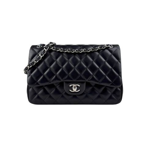 Chanel Black Quilted Lambskin Leather Classic Jumbo Double Flap Bag