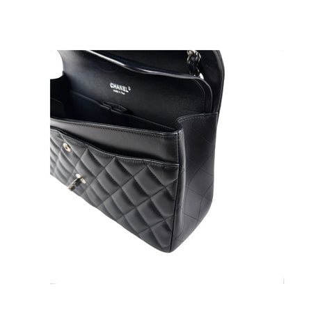 Chanel Black Quilted Lambskin Leather Classic Jumbo Double Flap Bag
