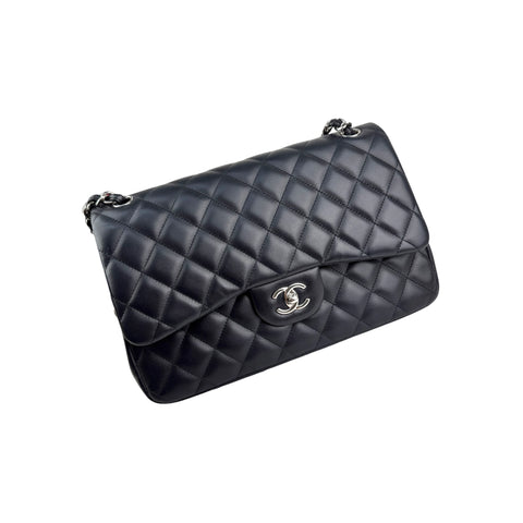 Chanel Black Quilted Lambskin Leather Classic Jumbo Double Flap Bag