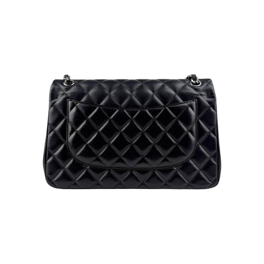 Chanel Black Quilted Lambskin Leather Classic Jumbo Double Flap Bag