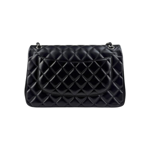 Chanel Black Quilted Lambskin Leather Classic Jumbo Double Flap Bag