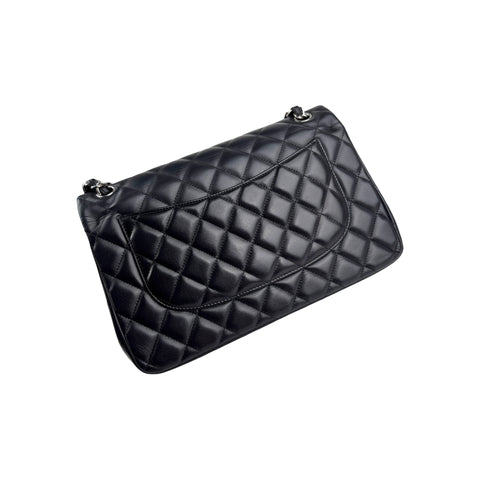 Chanel Black Quilted Lambskin Leather Classic Jumbo Double Flap Bag