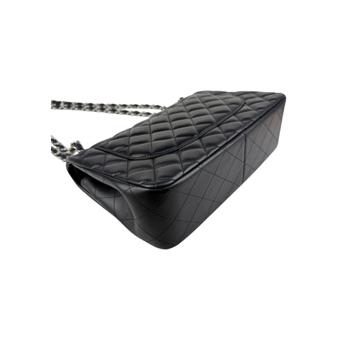 Chanel Black Quilted Lambskin Leather Classic Jumbo Double Flap Bag