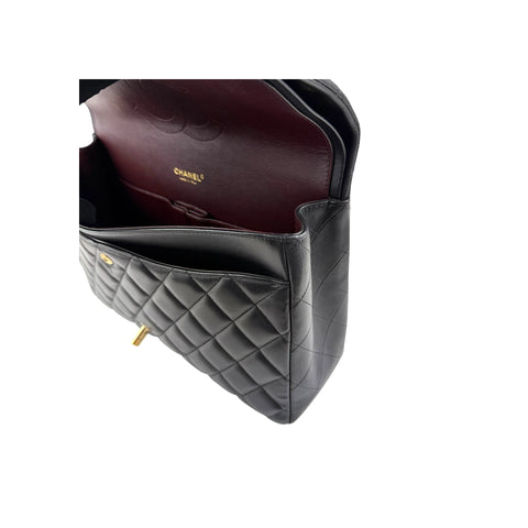Chanel Black Quilted Lambskin Leather Maxi Double Flap Bag Gold Hardware