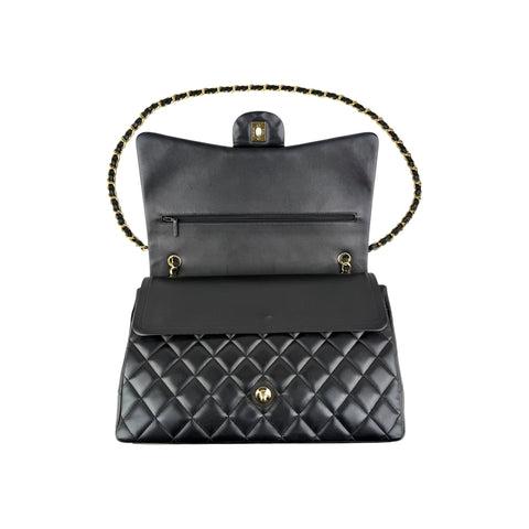 Chanel Black Quilted Lambskin Leather Maxi Double Flap Bag Gold Hardware