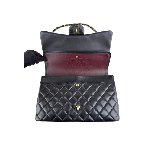 Chanel Black Quilted Lambskin Leather Maxi Double Flap Bag Gold Hardware